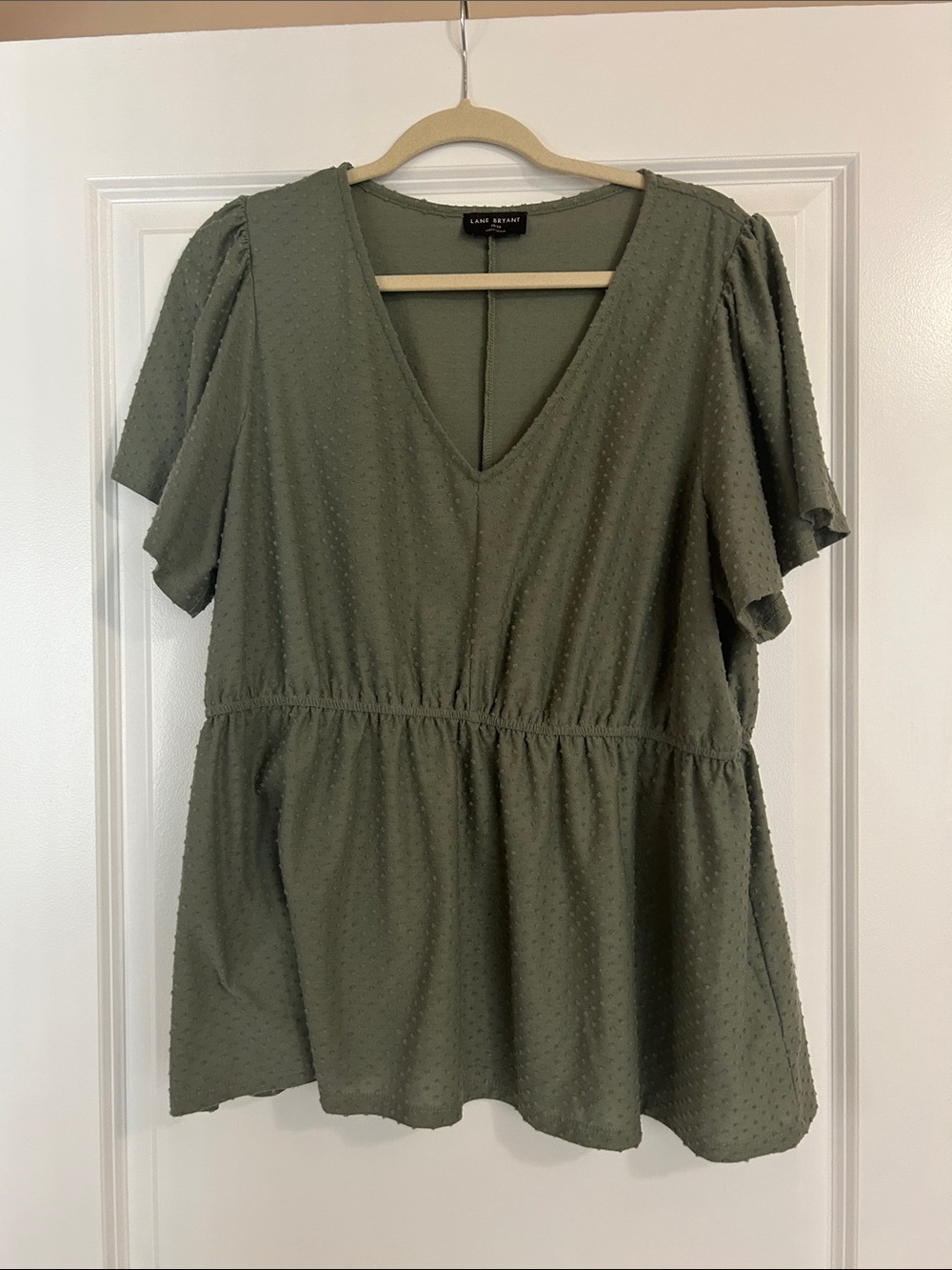 Lane Bryant Olive Peplum V-Neck Blouse